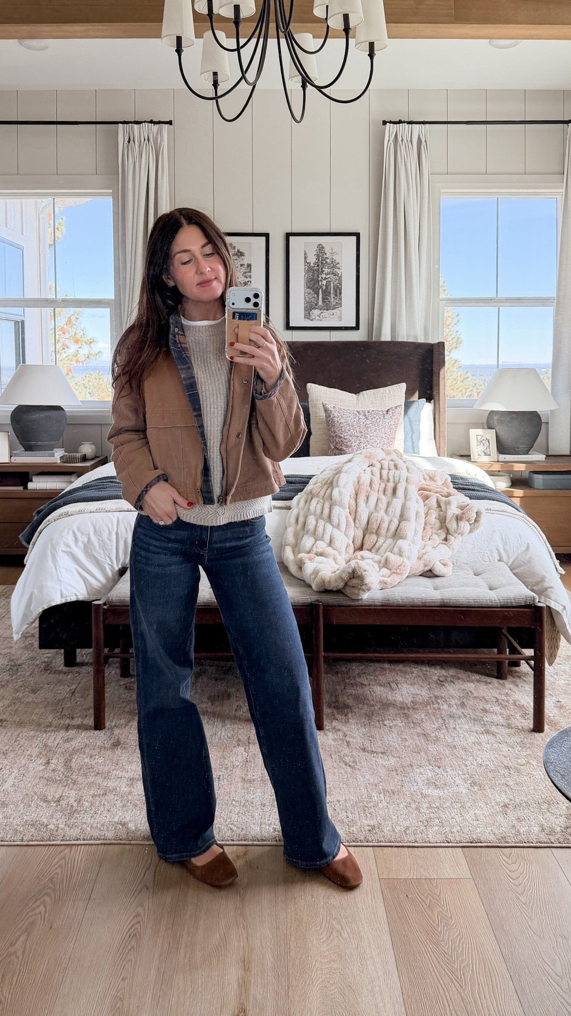 OOTD! Obsessed with this new barn jacket from Anthropologie! Love the plaid details, it really elevated the whole look. These quince jeans are THE BOMB too. $50 and make the booty look 👌 also the best layering tee for that peekaboo collar moment  

Fall, autumn, anthro, church, jeans, denim, quince, flats, madewell, target, sweater bed, bedding, mcgee and co, Wayfair, rug, nightstands 

#LTKStyleTip #LTKFindsUnder100 #LTKSeasonal