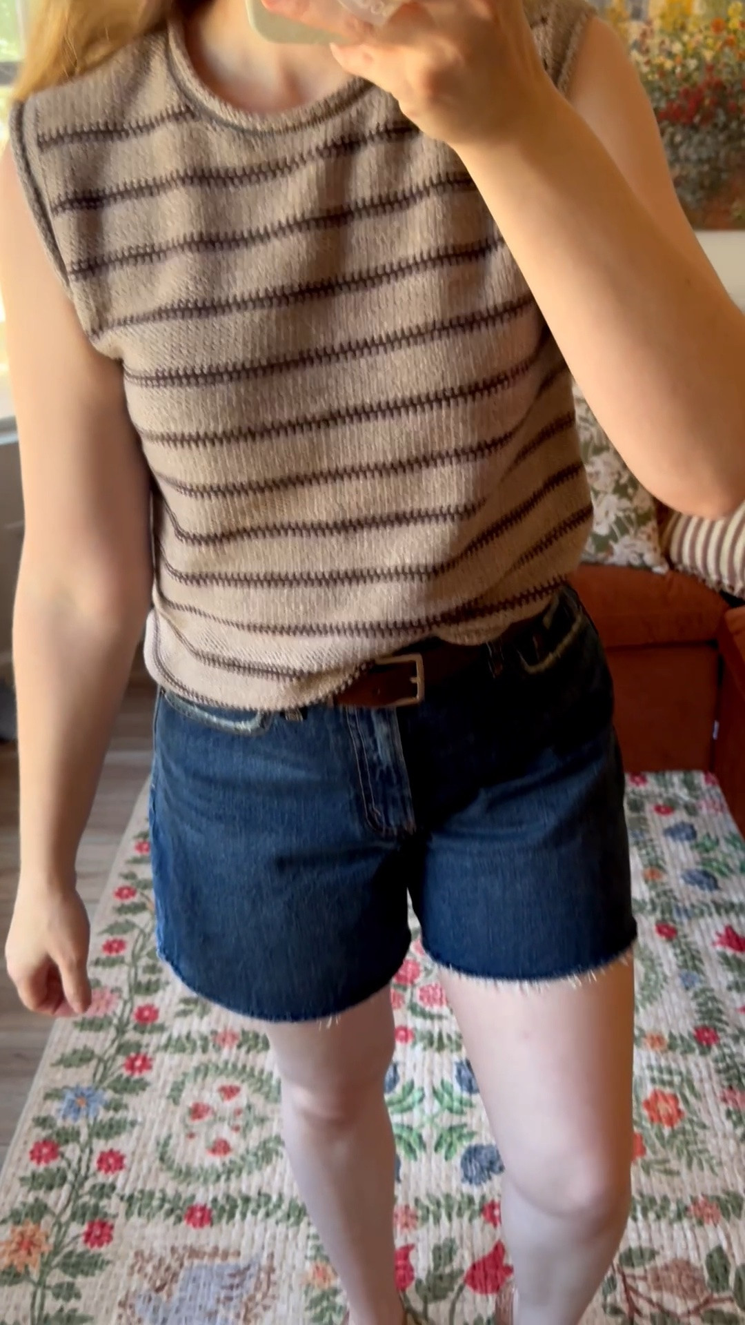 the BEST denim shorts. perfect length, perfect loose fit, love the wash! i always size up 1 in shorts for a more relaxed fit. these are a 27

100% cotton sweater tank is perfect for summer and warmer fall days. tts, wearing my normal small.

#LTKSeasonal #LTKSaleAlert #LTKootd