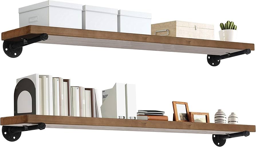 TEN49 Industrial Pipe Wood Wall Shelf - 48" Espresso Real Wooden Shelving - Modern Interior Decor... | Amazon (US)