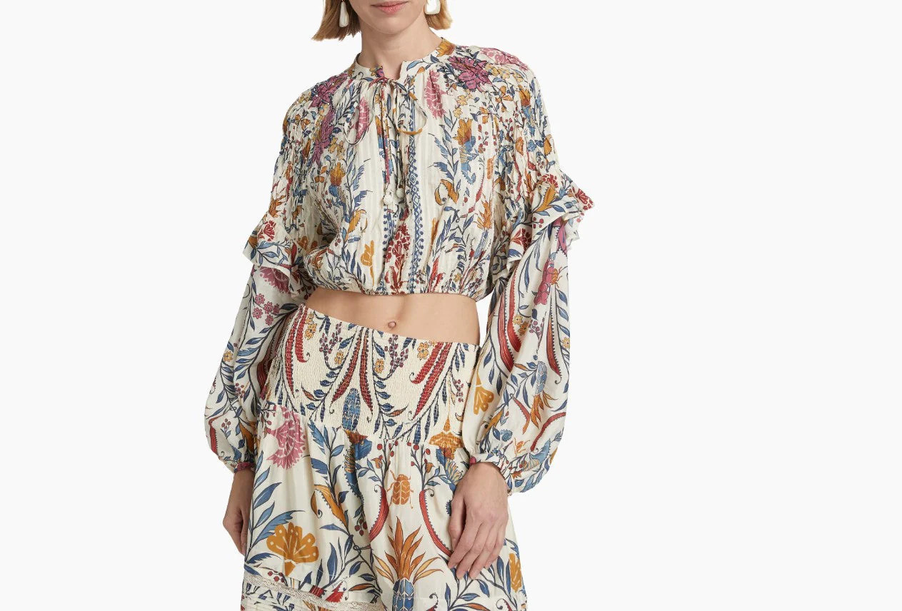 Farm Rio Women's Long Sleeve Blouse, Romantic Lightness Cream | Shop Simon