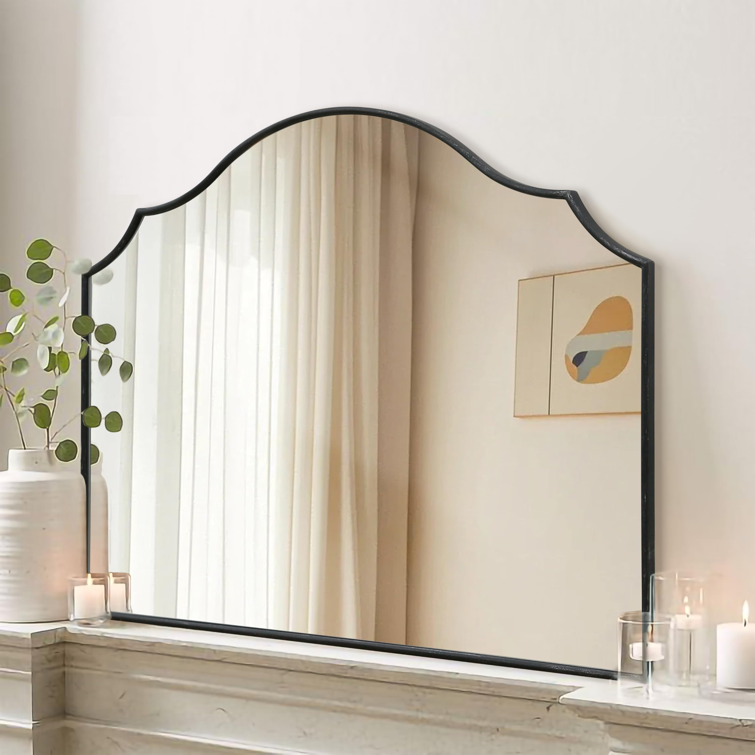 Black Scalloped Arched Mirror: 36"x26" Large Modern Wall Mirror - Minimalist Decorative Dresser M... | Amazon (US)