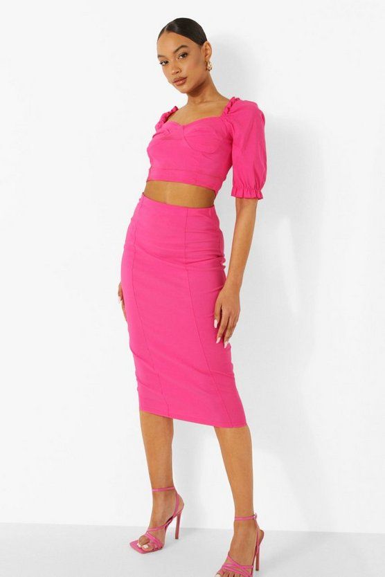 Sweetheart Puff Sleeve Crop & Midi Skirt | Boohoo.com (US & CA)