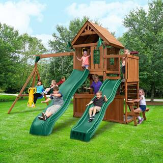 Swing-N-Slide Playsets KnightsBridge Deluxe Complete Wooden Outdoor Playset with Slides, Swings a... | The Home Depot