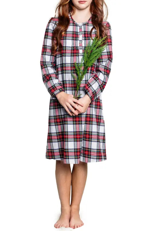 Petite Plume Kids' Beatrice Balmoral Tartan Cotton Blend Flannel Nightgown in White at Nordstrom, Si | Nordstrom