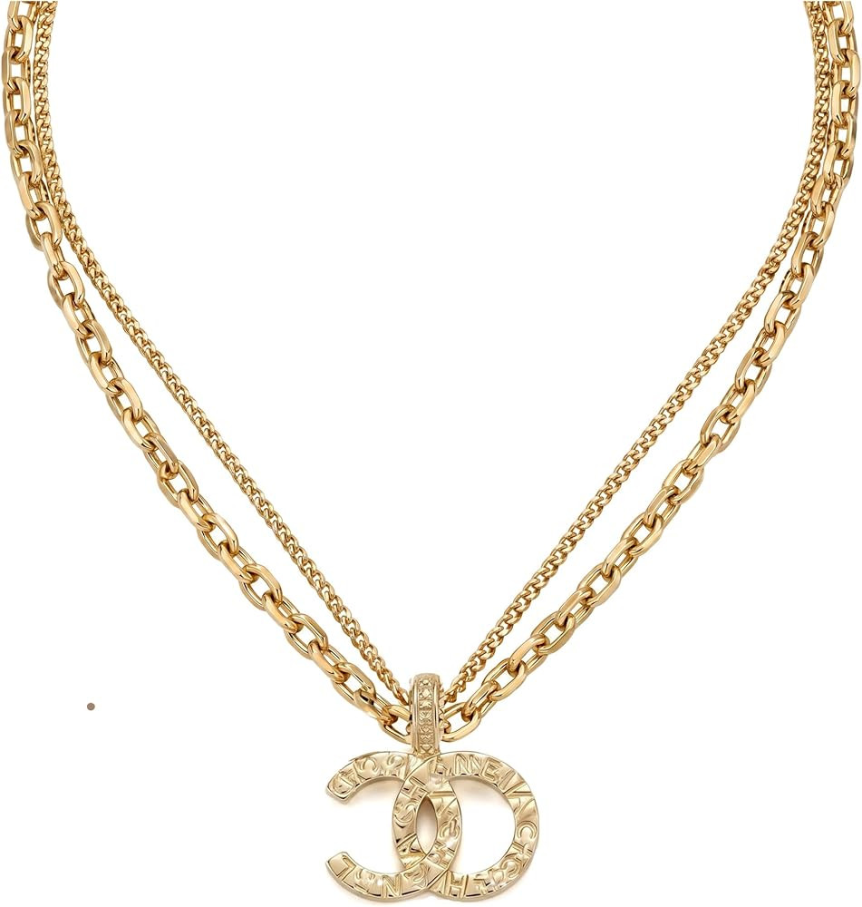 Women's Luxury designer 18K Gold-Plated Layered Necklace, Designer Inspired Jewelry double chain ... | Amazon (US)