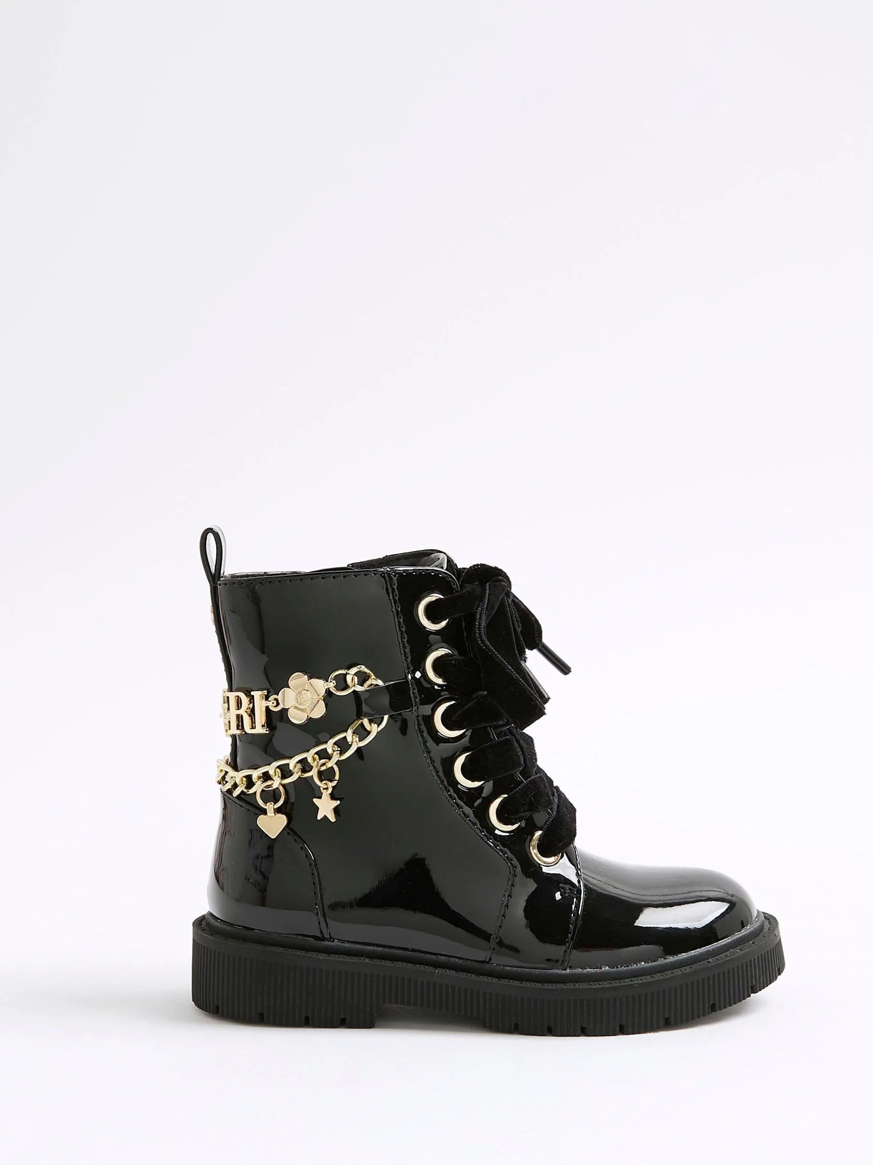 River Island River Island Black Charm Chain Lace Up Boots | Next US