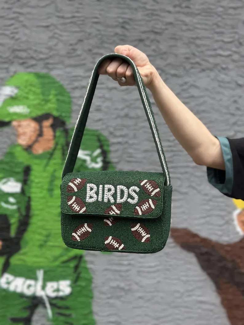 Philadelphia Football Midnight Green "BIRDS" Beaded Shoulder Bag – Handmade Shoulder Bag | Game... | Etsy (US)