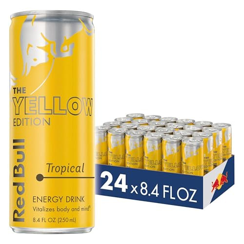 Red Bull Yellow Edition Energy Drink, Tropical, with 80mg Caffeine plus Taurine & B Vitamins, 8.4 Fl Oz, Pack of 24 Cans | Amazon (US)