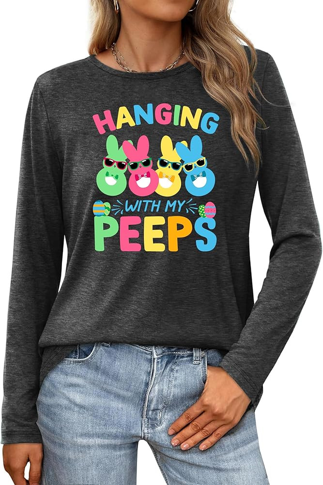 VVNTY Easter Shirts for Women: Happy Easter T Shirt Long Sleeve Bunny Graphic Tee Shirt Spring Ca... | Amazon (US)