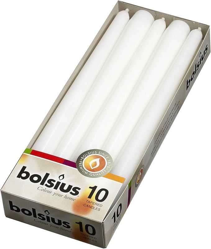 BOLSIUS Long Household White Taper Candles - 10-inch Unscented Premium Quality Wax - 7.5 Hour Lon... | Amazon (US)