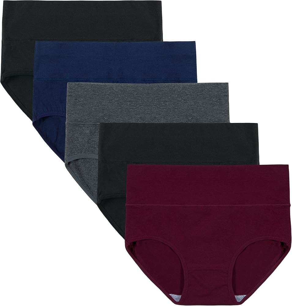 INNERSY Womens Underwear Cotton Briefs High Waisted Postpartum Panties 5 Pack | Amazon (US)