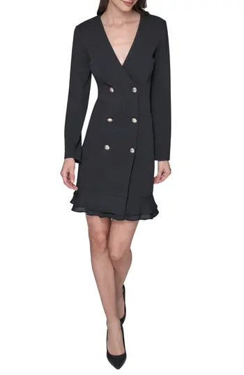 KARL LAGERFELD PARIS Ruffle Hem Scuba Crepe Dress in Black at Nordstrom Rack, Size 0 | Nordstrom Rack