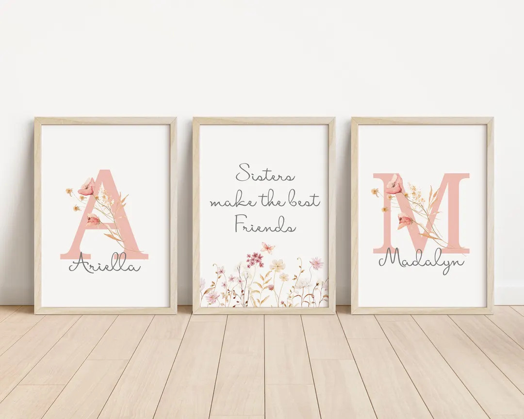 Set of 3 Sisters Make the Best Friends Prints, Nursery Name Sign, Wildflower Art, Personalized Na... | Etsy (US)
