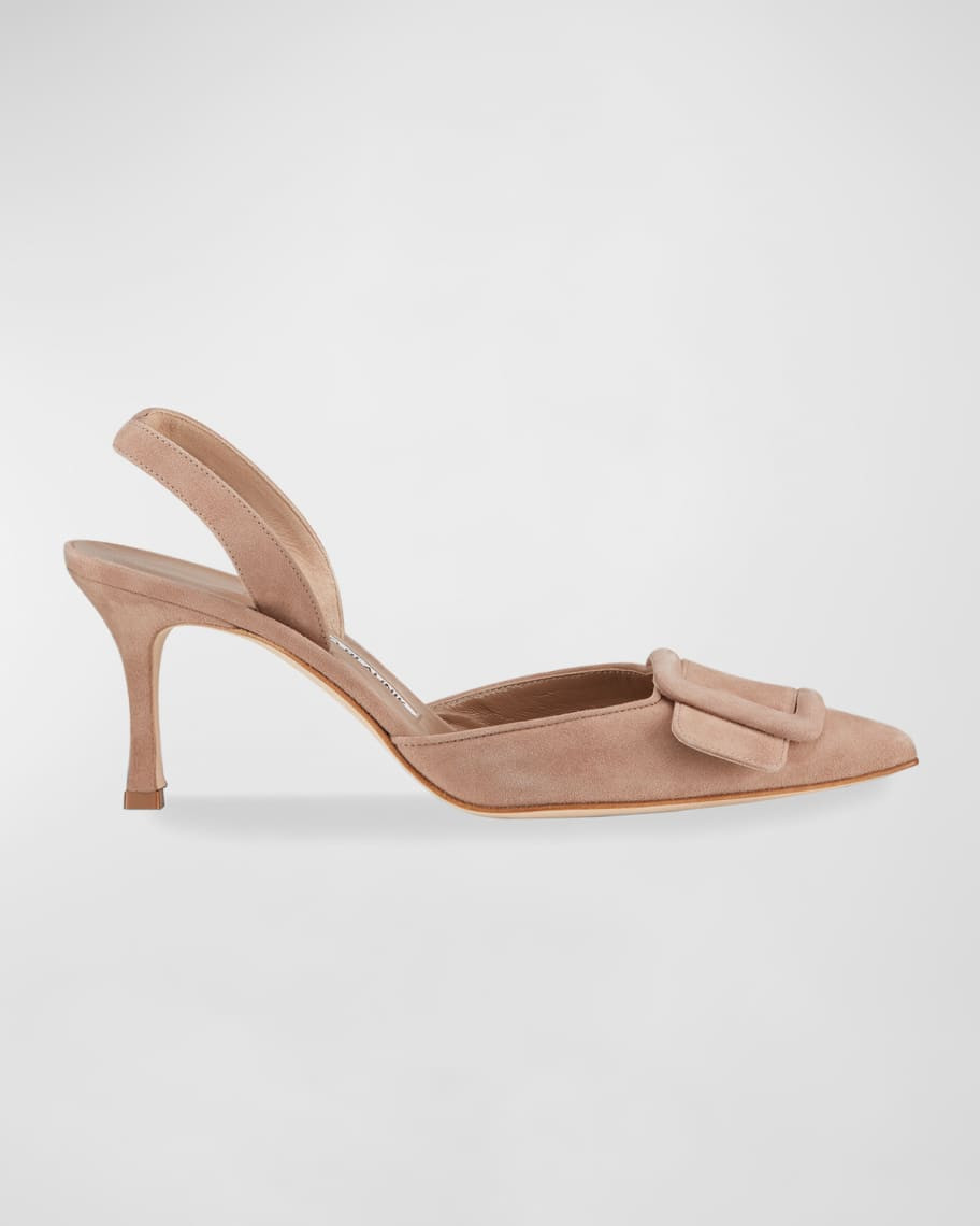 Manolo Blahnik Maysli Suede Buckle Slingback Pumps | Neiman Marcus