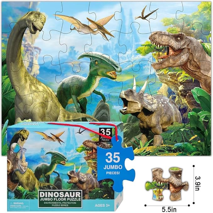 Dinosaur Jigsaw Puzzle for Kids Age 3-5 4-8 Year Old, 35 Piece Jumbo Toddler Floor Puzzle for Kid... | Amazon (US)