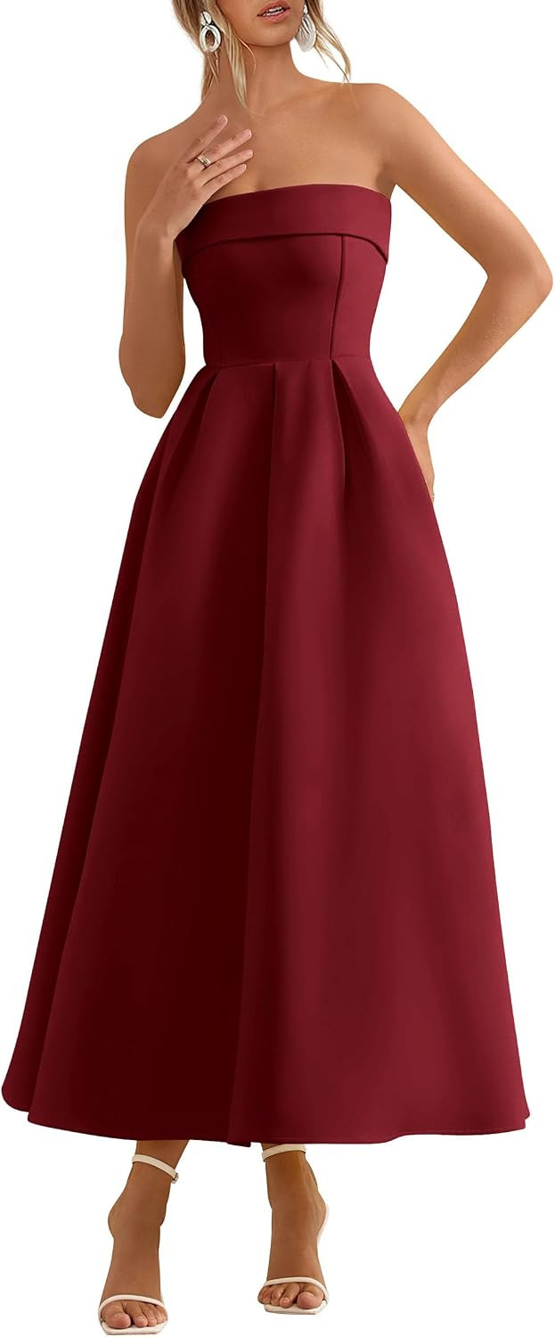 PRETTYGARDEN Cocktail Dresses for Women 2026 Summer Formal Elegant Tube Top Strapless Spring Wedding Guest Party Midi Dress | Amazon (US)