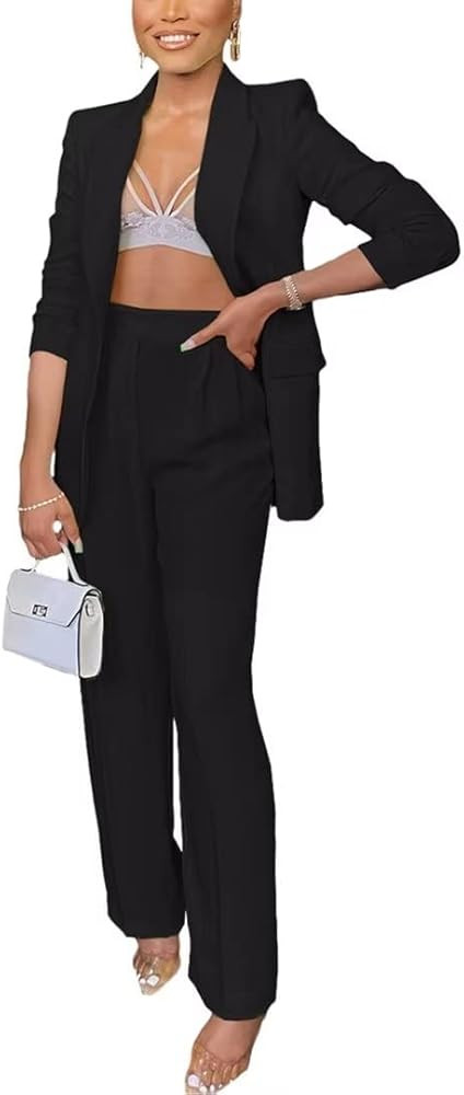 Women's Sexy Blazer Sets Casual Office 2 Piece Outfit Sets Long Pant Suits Lady Business Suits | Amazon (US)