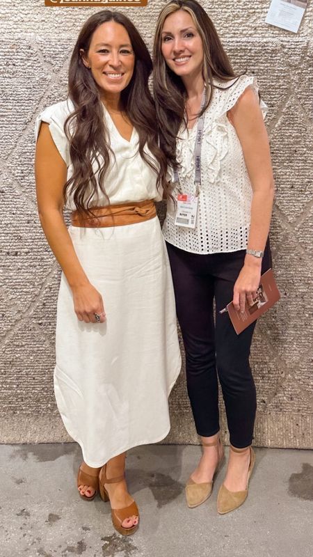 Shop Joanna Gaines leather wrap belt midi skirts and sleeveless cream colored the neck relaxed fit top #JoannaGains #CelebrityStyle

#LTKstyletip