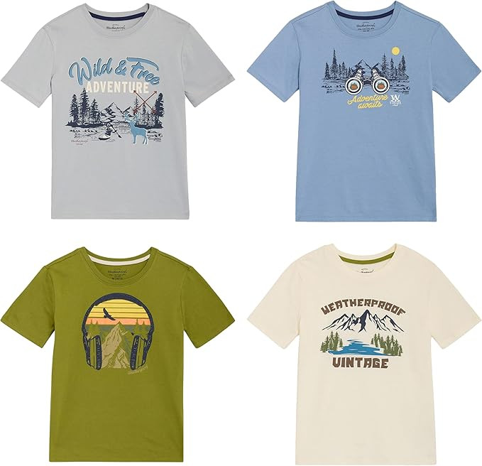 Weatherproof Vintage Boys' 4 Pack Variety Super Soft Stretchable Tee Short Sleeve Graphic T-Shirt | Amazon (US)