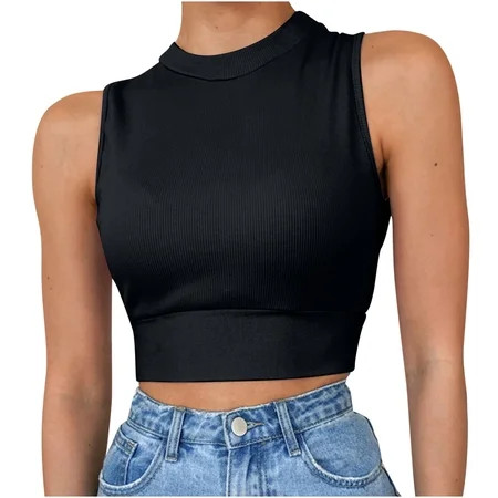YWDJ Tank Top for Women Tops Sleeveless Solid Color VestT-shirt Fashion BlouseBlackL | Walmart (US)