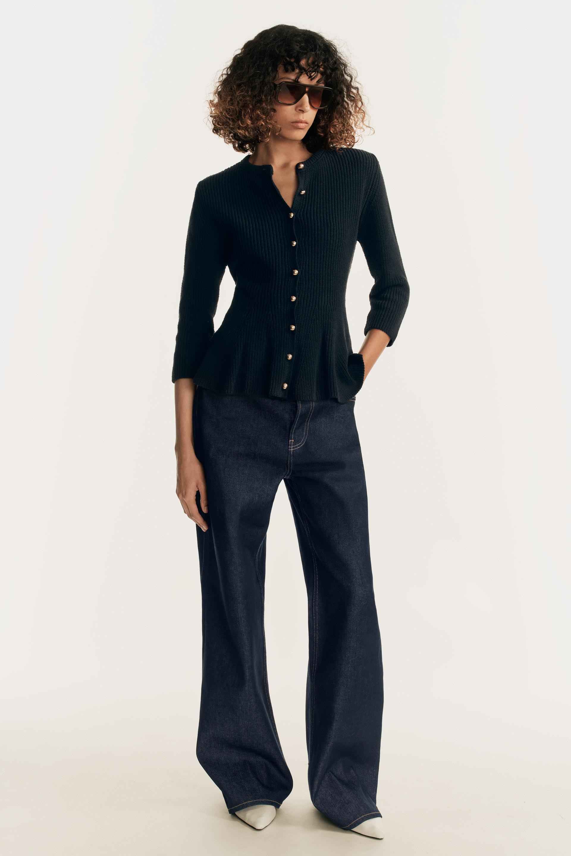 Zara - Knit Peplum Jacket - Navy Blue - M - Woman | Zara US