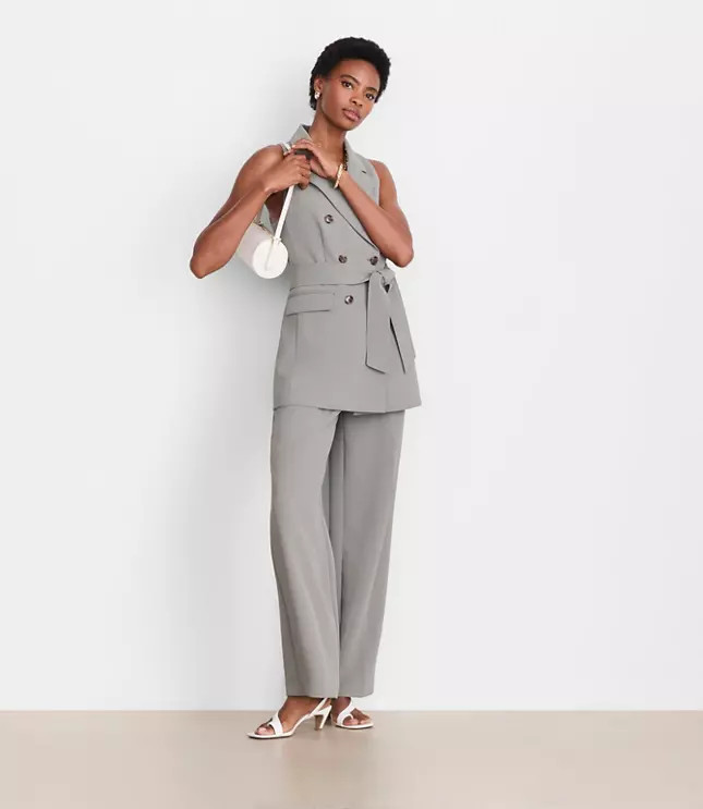 LOFT Versa Crepe Drape Double Breasted Pocket Vest | LOFT