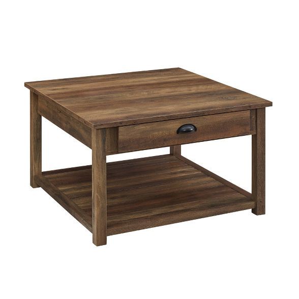 June Rustic Farmhouse Square Coffee Table with Lower Shelf - Saracina Home | Target