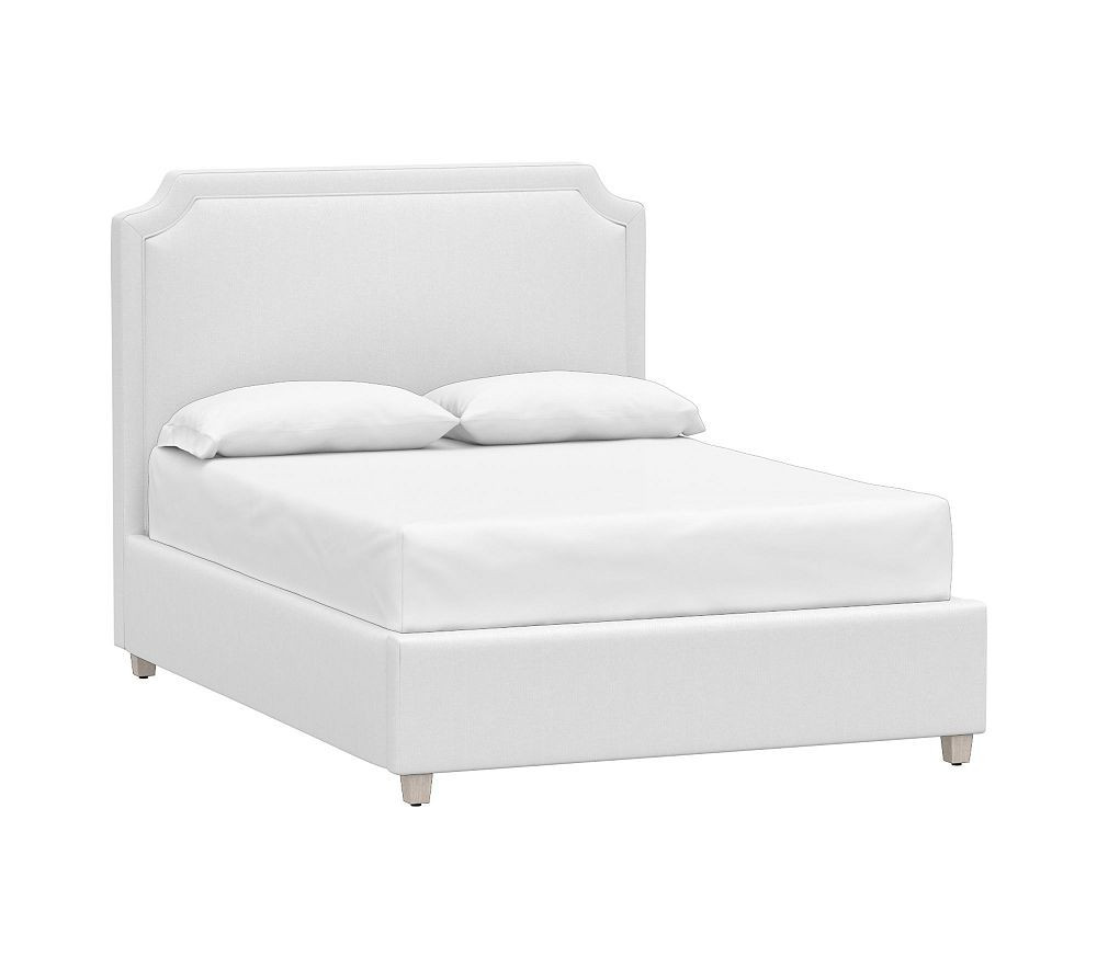 Ava Upholstered Storage Bed Full Performance Linen Blend White | Pottery Barn Kids