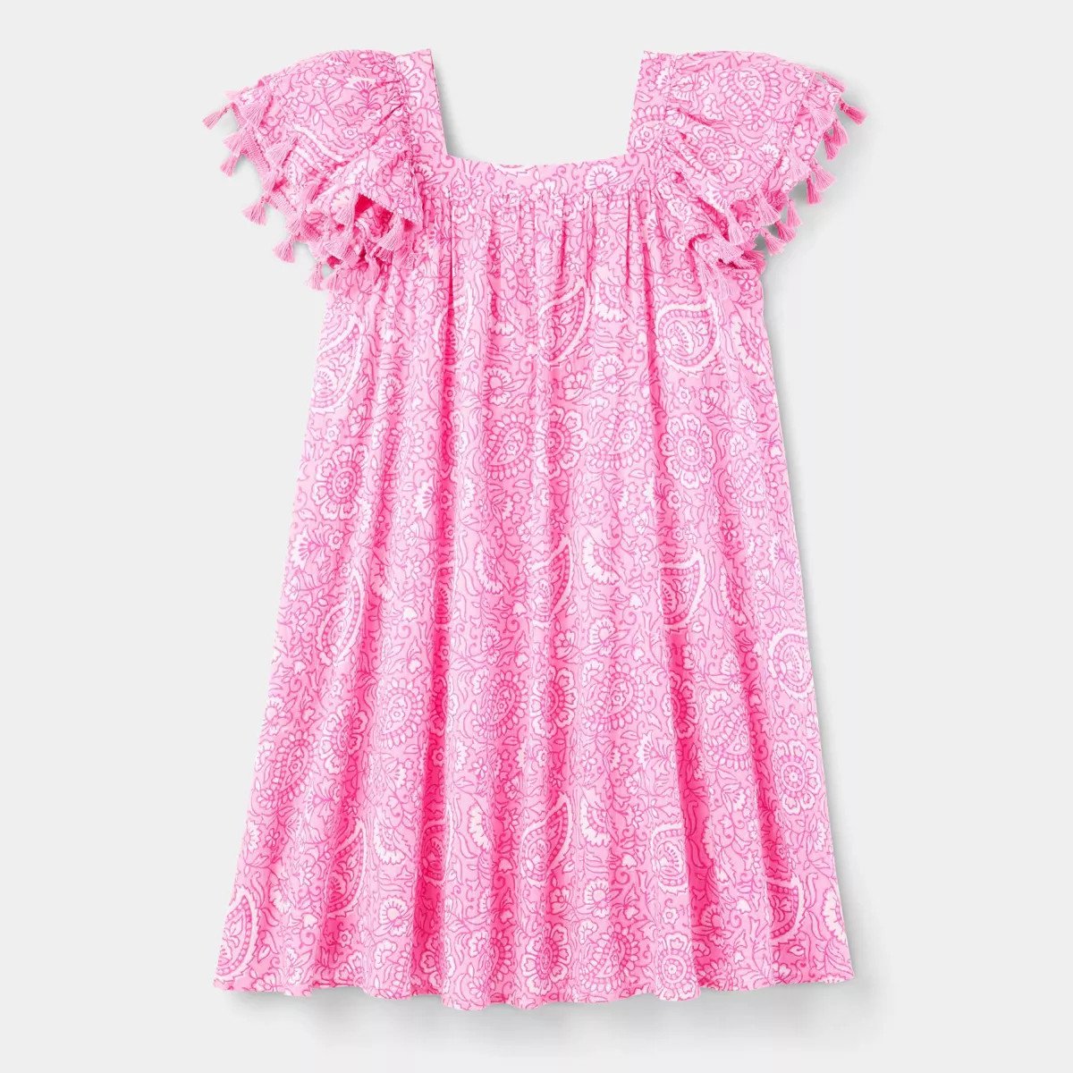 Girls' Adaptive Paisley Floral Short Tassel Sleeve Mini Dress Pink - Roller Rabbit x Target XS | Target