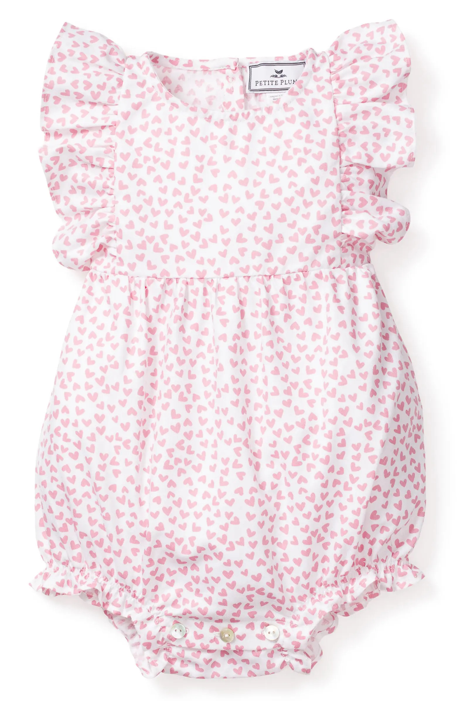 Petite Plume Heart Print Ruffle Romper | Nordstrom | Nordstrom