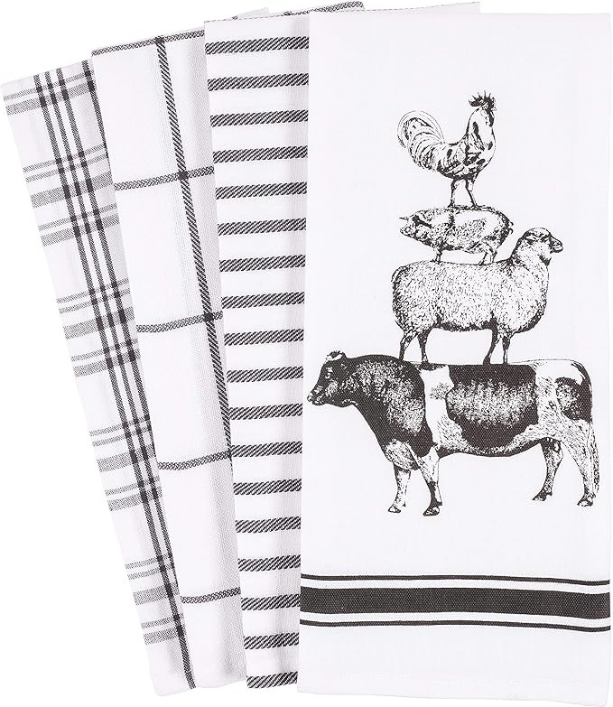 KAF Home Pantry Stacked Farm Animals Kitchen Dish Towel 18 x 28-inch Set of 4 | Amazon (US)