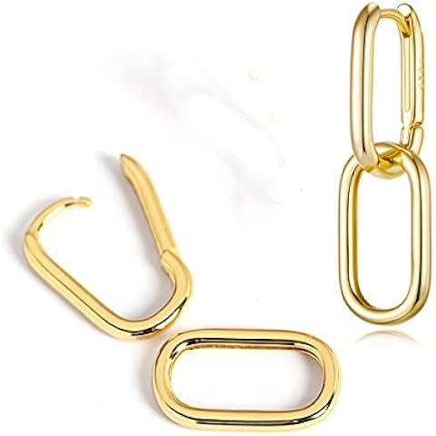 Gold Earrings for Women Trendy, Simple Dainty 14K Gold Plated Paperclip Square Chain Link Dangle ... | Amazon (US)