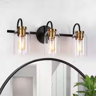 Zevni 21 in. 3-Light Black Bathroom Vanity Light Modern Vintage DIY Brass Bath Light Clear Glass ... | The Home Depot