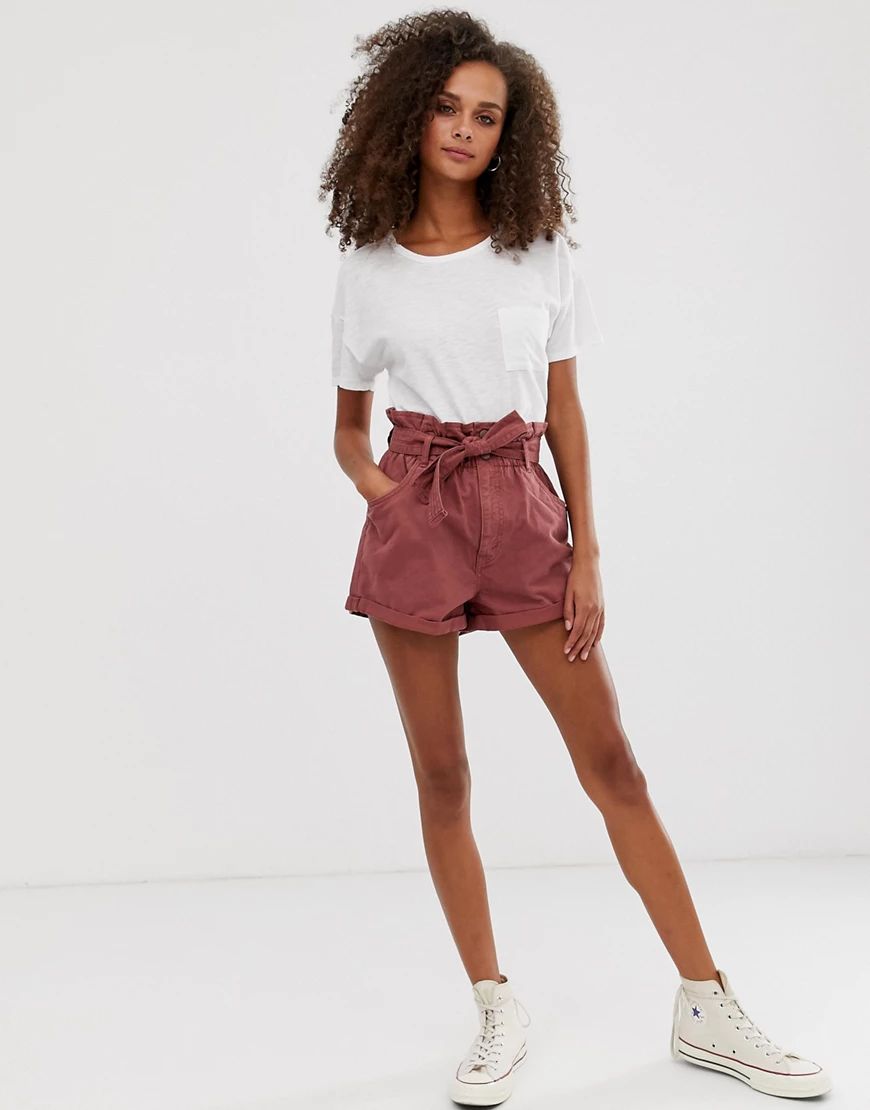Abercrombie & Fitch denim shorts with paperbag waist-Orange | ASOS (Global)