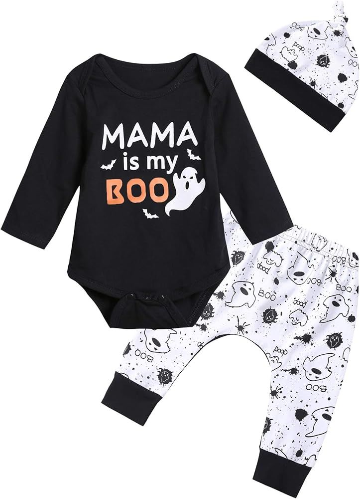 3PCS Baby Boys' Mama is My Boo Outfit Set Halloween Ghost Costume Pants Set | Amazon (US)