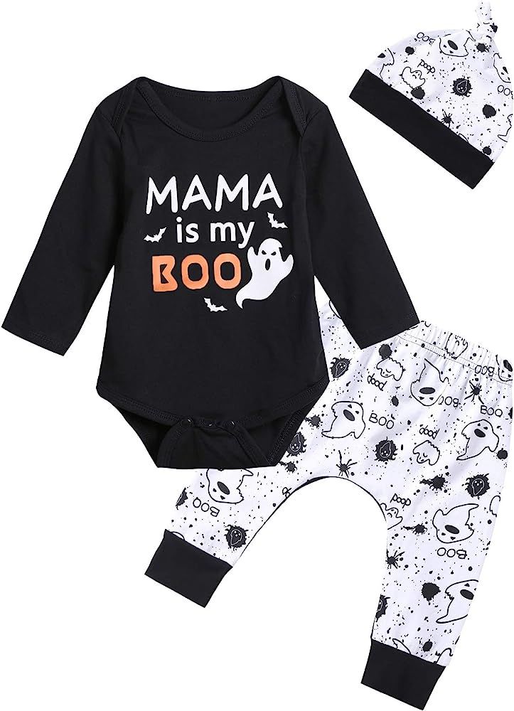 3PCS Baby Boys' Mama is My Boo Outfit Set Halloween Ghost Costume Pants Set | Amazon (US)
