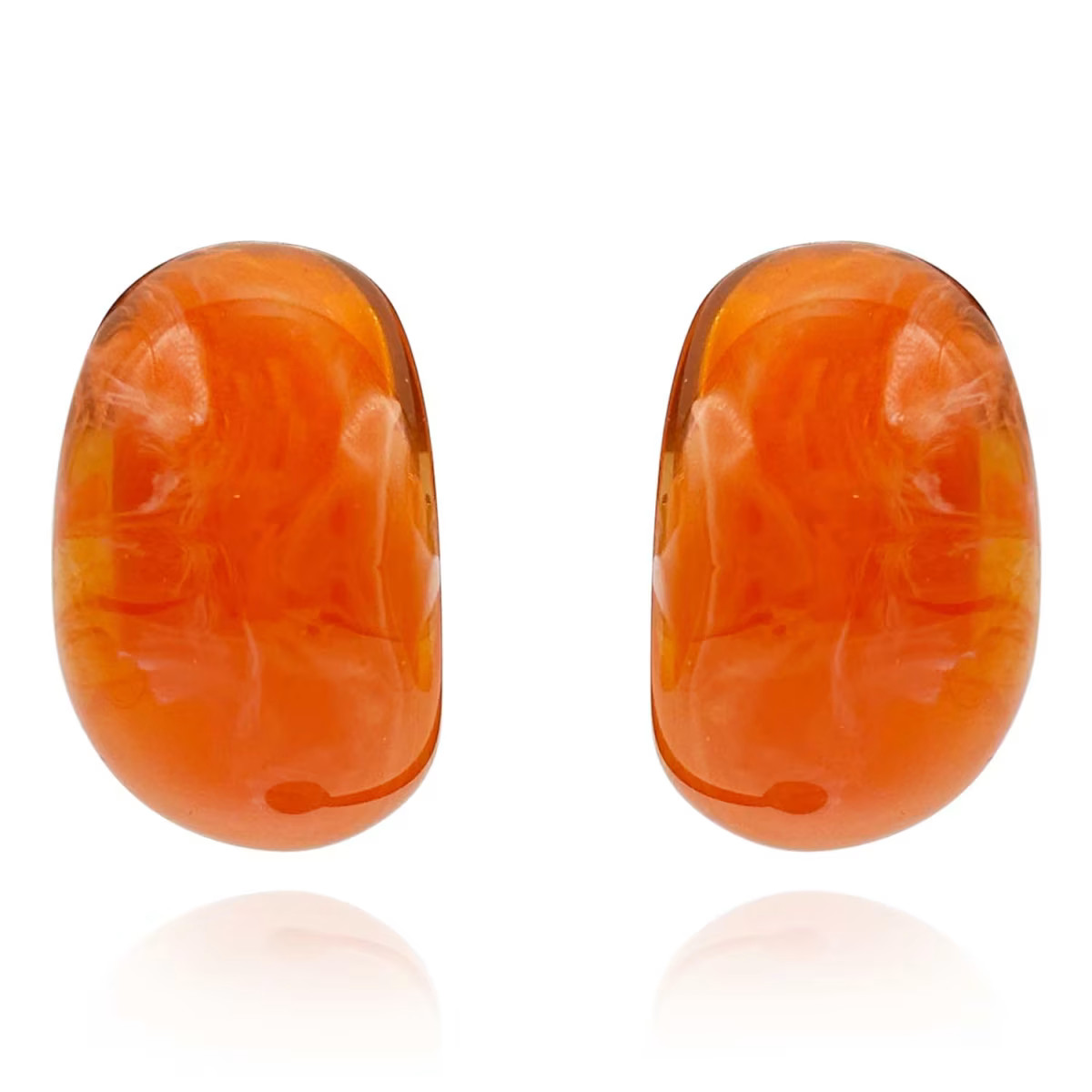 Orange Marbled Resin Semi Hoop Clip On Earrings | Wolf & Badger