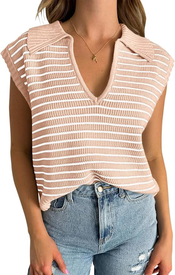 Yousify Summer Sweaters for Women 2025 V Neck Cap Sleeve Tops Sleeveless Spring Clothes Sweater V... | Amazon (US)