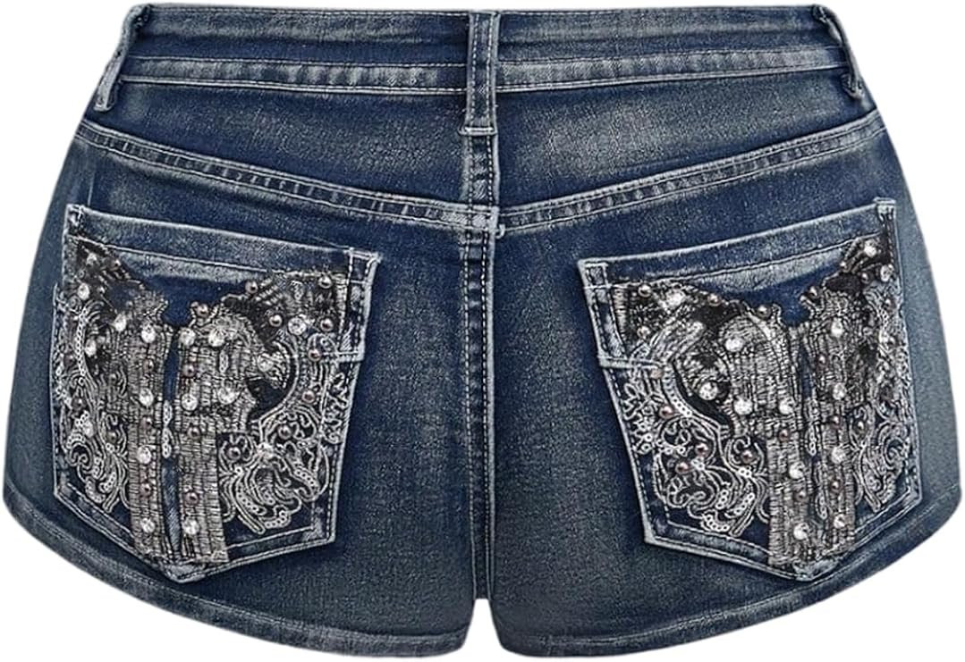 SOLY HUX Women's Y2k Sparkly Jeans Skinny Mini Denim Shorts Music Festival Rave Outfits | Amazon (US)