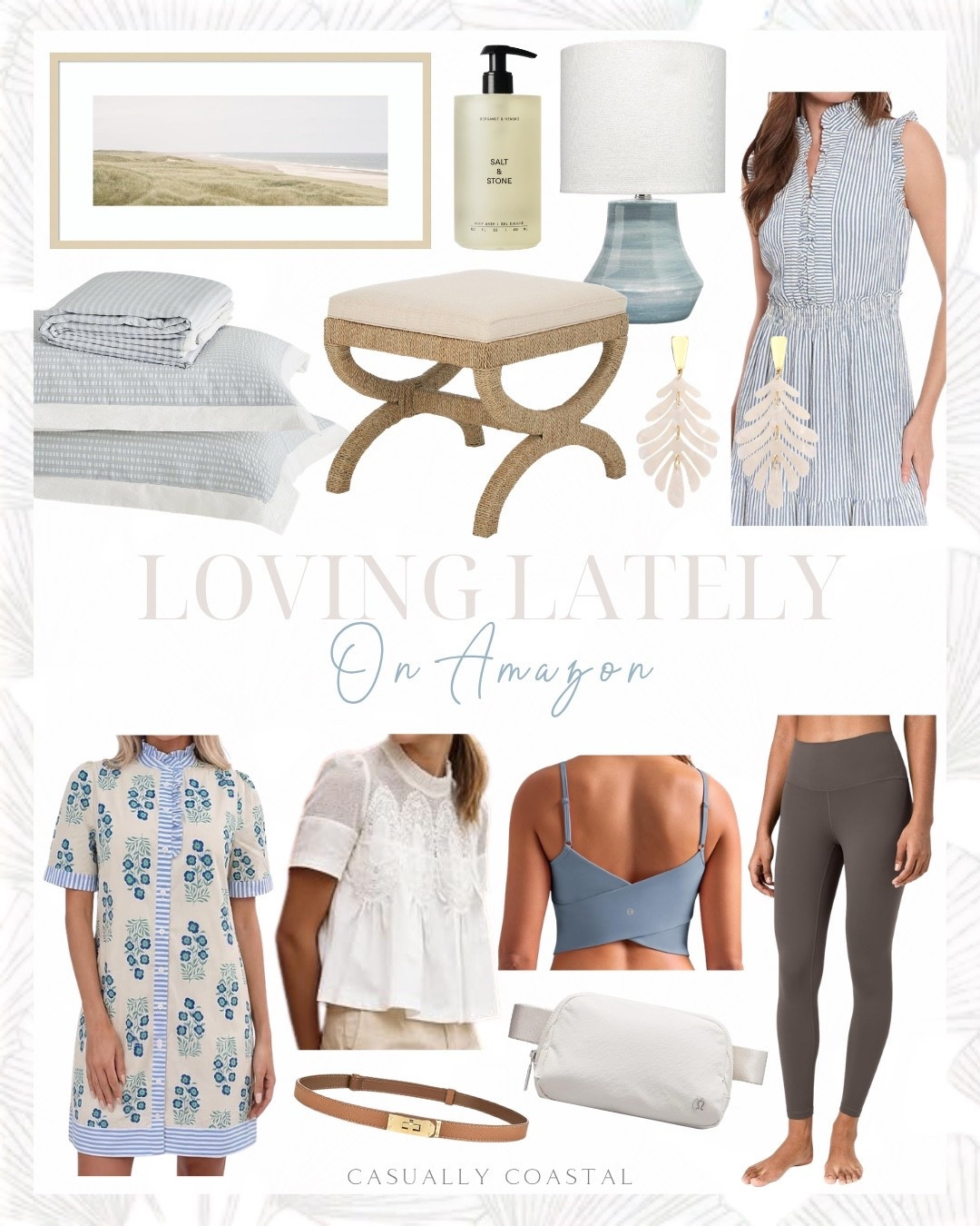 Loving Lately on Amazon

Amazon home decor, Amazon dress, Amazon sports bra, Amazon leggings, Amazon wall art, Amazon artwork, Amazon bedding, Amazon lamp, Amazon stool, Amazon earrings, Amazon belt, coastal home decor, coastal dress, coastal bedding, coastal lamp, coastal wall art, serene coastal landscape, lululemon everywhere belt bag, light blue seersucker duvet cover, Amazon duvet cover, seagrass ottoman foot stool, sleeveless maxi dress, ruffle v neck dress, lace flared blouse, white blouse, short sleeve floral dress, workout leggings, tank top with built in bra, ceramic table lamp, leaf earrings, salt & stone body wash, skinny leather belt

#LTKHome