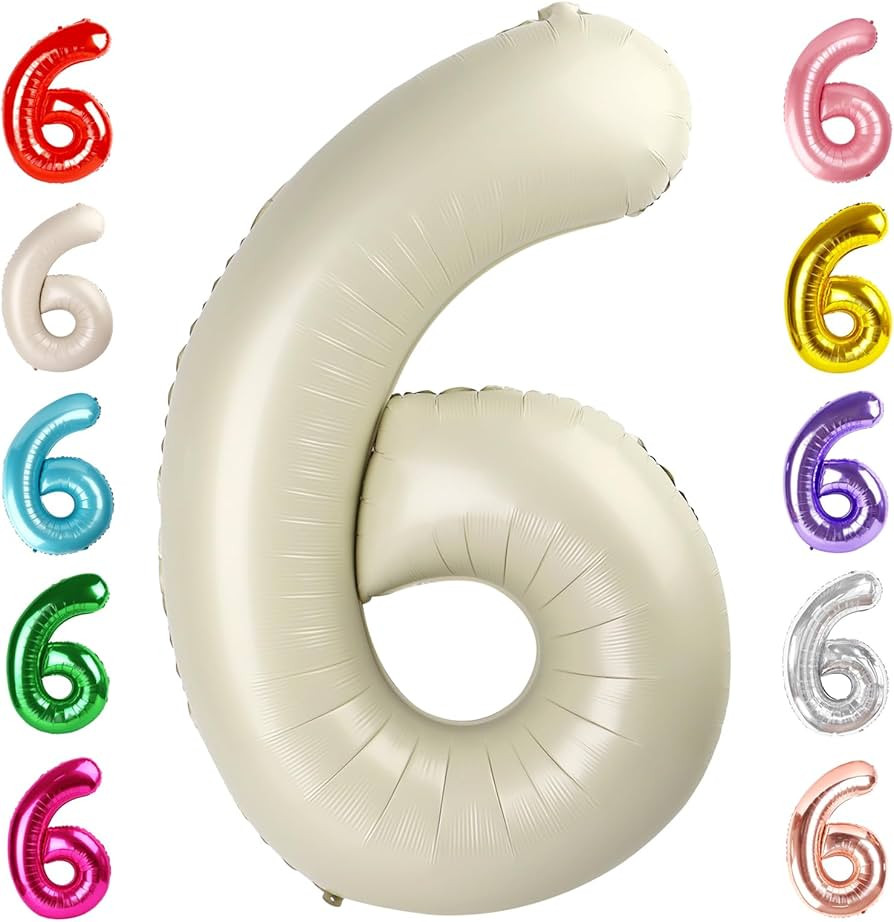 Number 6 Balloon 40 Inch, 6th Birthday Balloon for Boy Girl, Cream White 16 60 61 65 Numbers Ball... | Amazon (US)