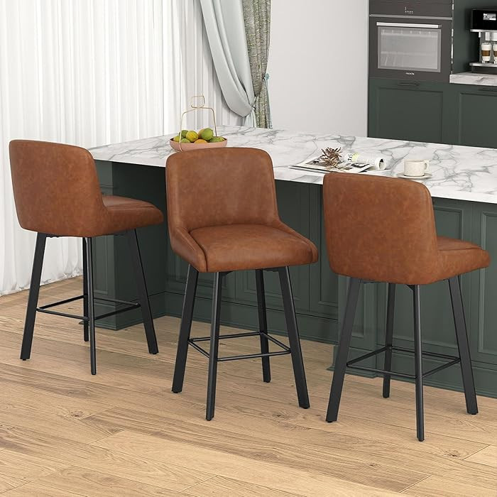 Swivel Bar Stools Set of 3, 26''H Upholstered Barstools with Backs, Modern Counter Height Bar Sto... | Amazon (US)