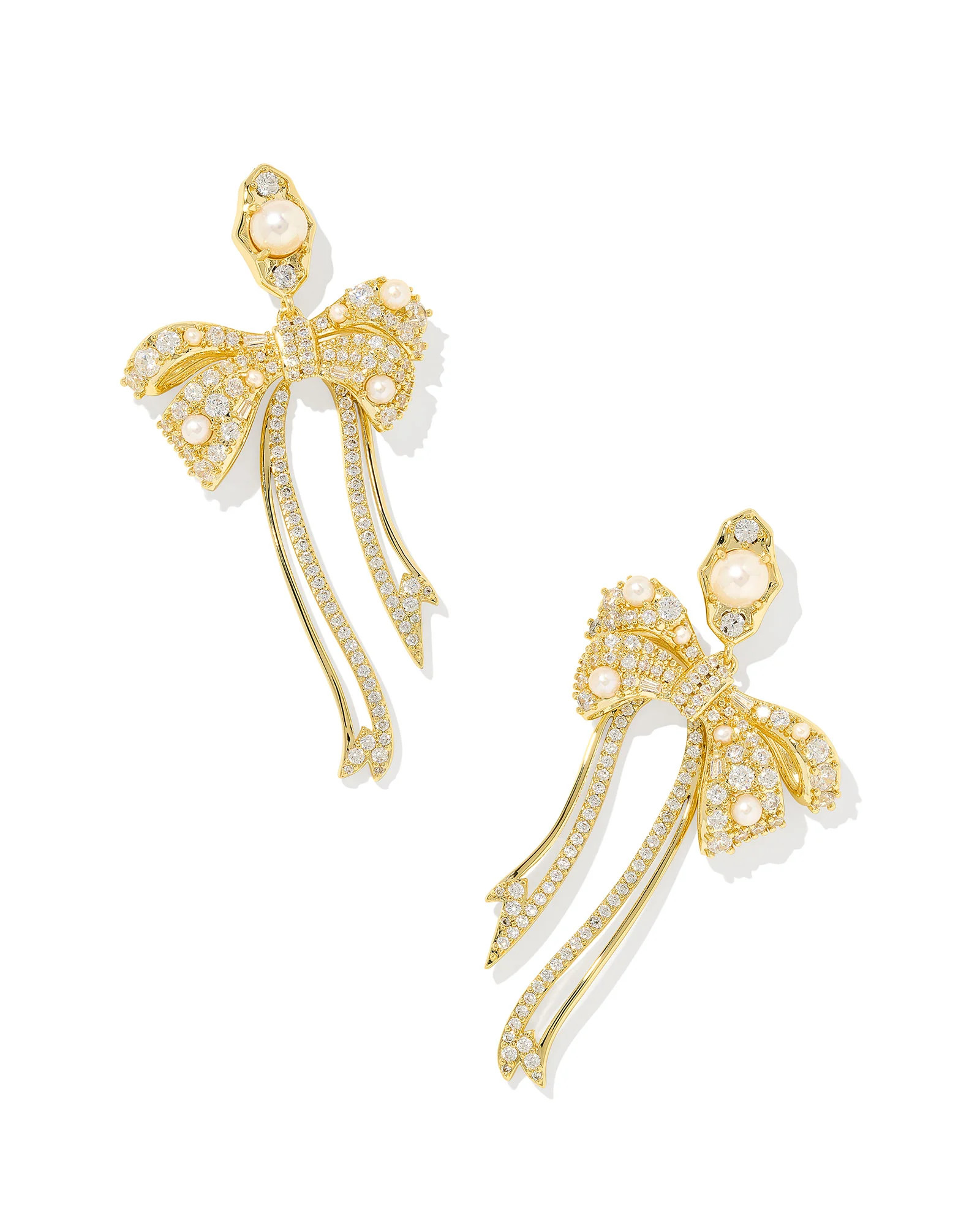 Krista Gold Bow Statement Earrings in White Mix | Kendra Scott