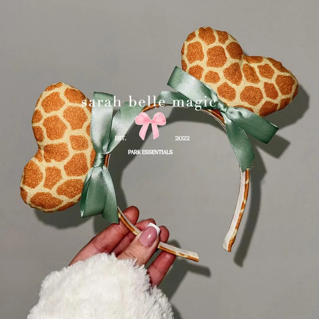 Giraffe Print Inspired Mouse Ears Headband with Sage Green Bows | Animal King Safari Costume | Ha... | Etsy (US)