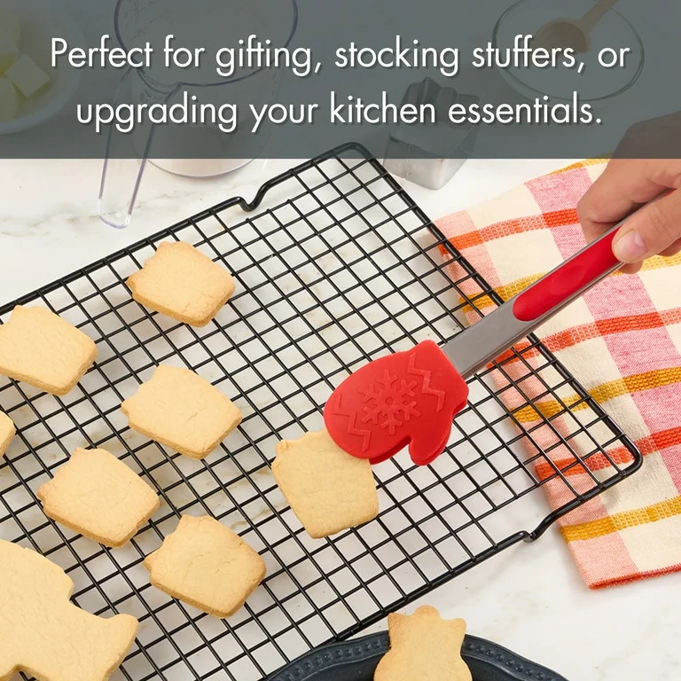 Holiday Time Stainless Steel Silicone Mitten-Shaped Food Tongs, Red | Walmart (US)