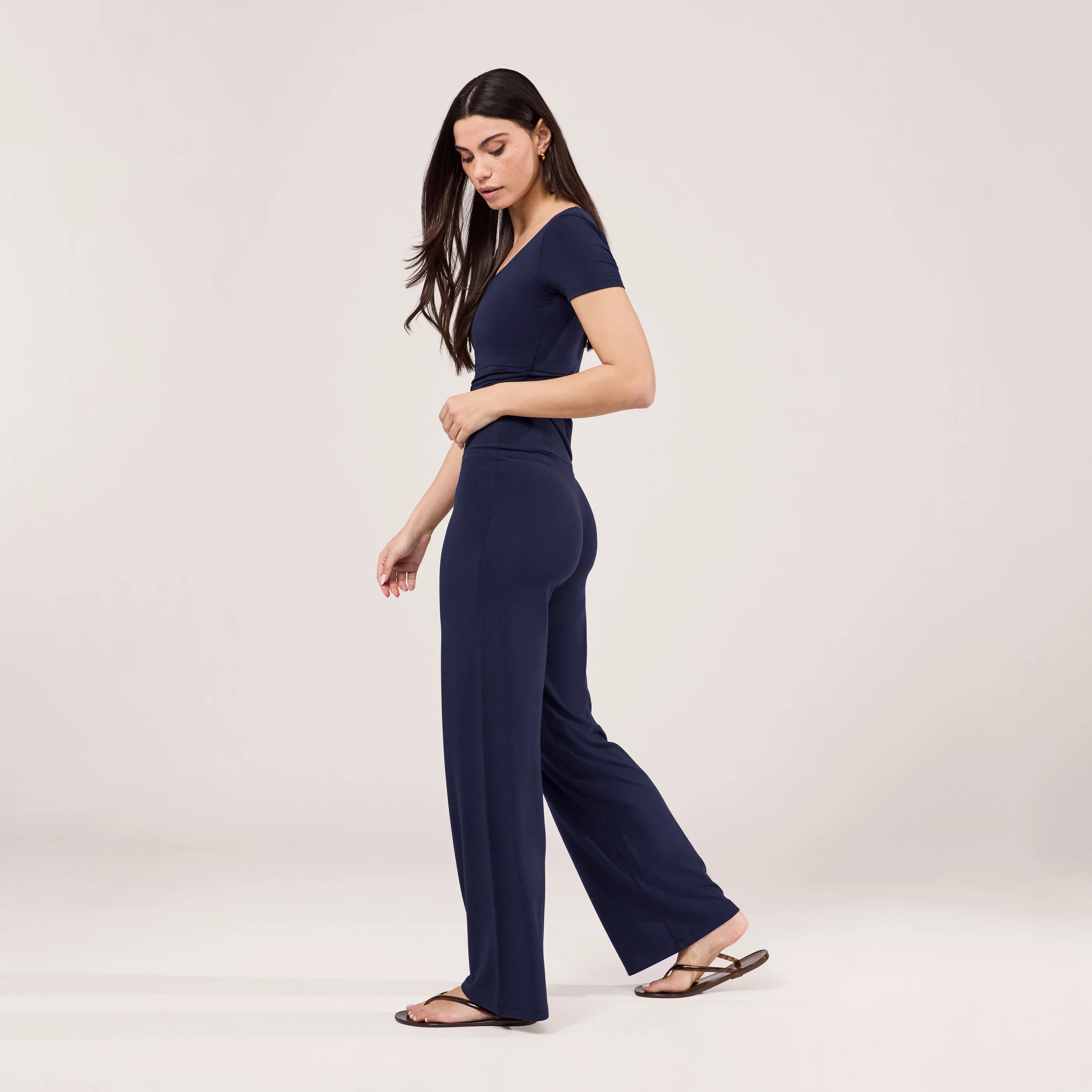 Lightweight Wide Leg Trousers | Navy | LOVALL