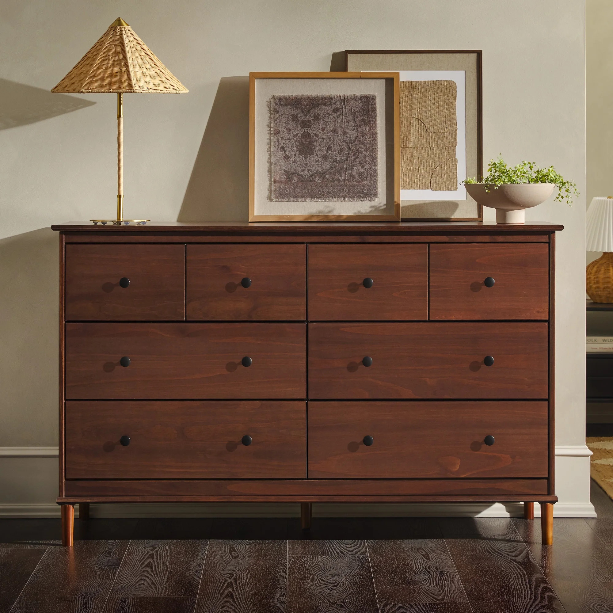 Walker Edison Classic Mid-Century Modern 6-Drawer Solid Wood Dresser, Walnut - Walmart.com | Walmart (US)