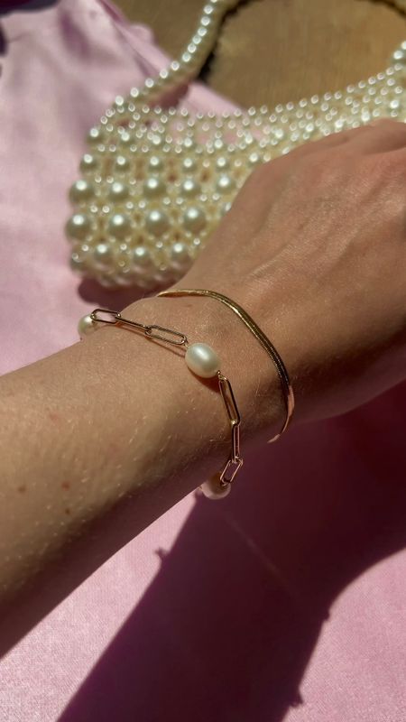 Pearl bracelet, 18k gold fill bracelet, mother of pearl bracelet, herringbone snake bracelet, timeless bracelet, timeless jewelry,  classic jewelry, classic bracelet 

#LTKVideo #LTKFindsUnder100 #LTKStyleTip