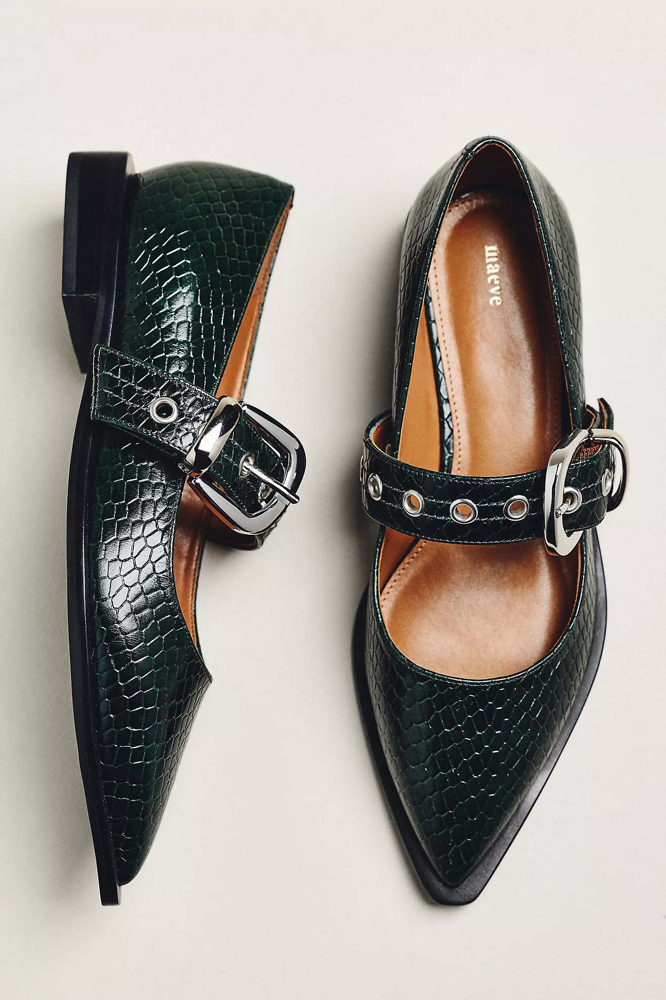 Maeve Pointed-Toe Moto Mary Jane Flats | Anthropologie (US)