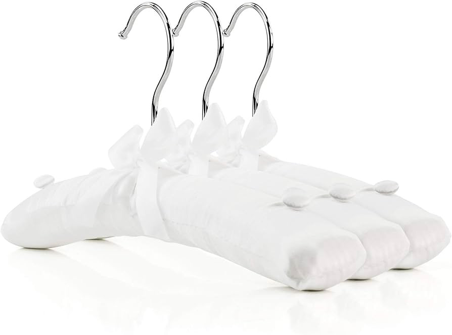 HANGERWORLD Pack of 3 Small Kids Satin Padded Hangers - 11.8inch Soft White Infant, Toddler and B... | Amazon (US)